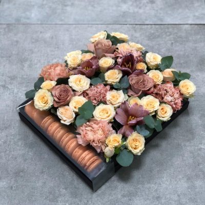 Flowers and Gift Box Arrangement 009